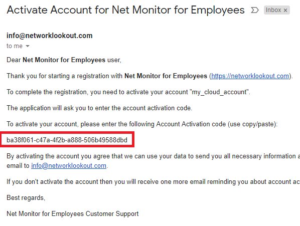 Activate cloud account - Email
