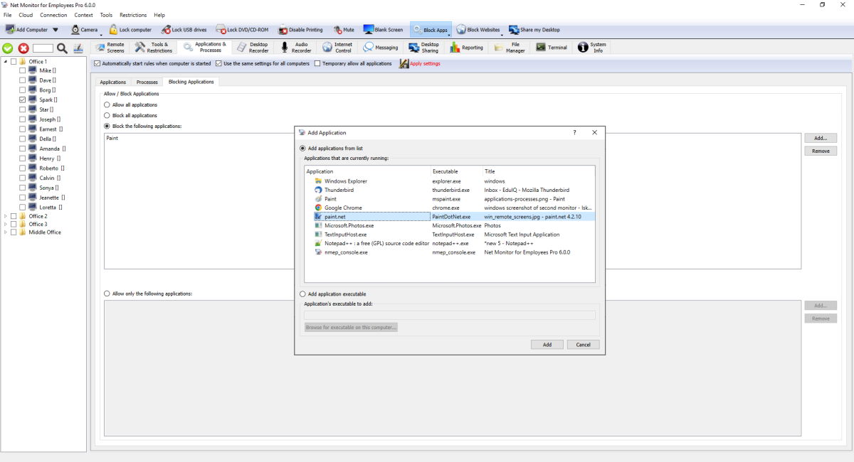 block employee applications