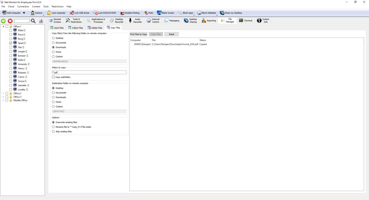 copying files to an employee computer