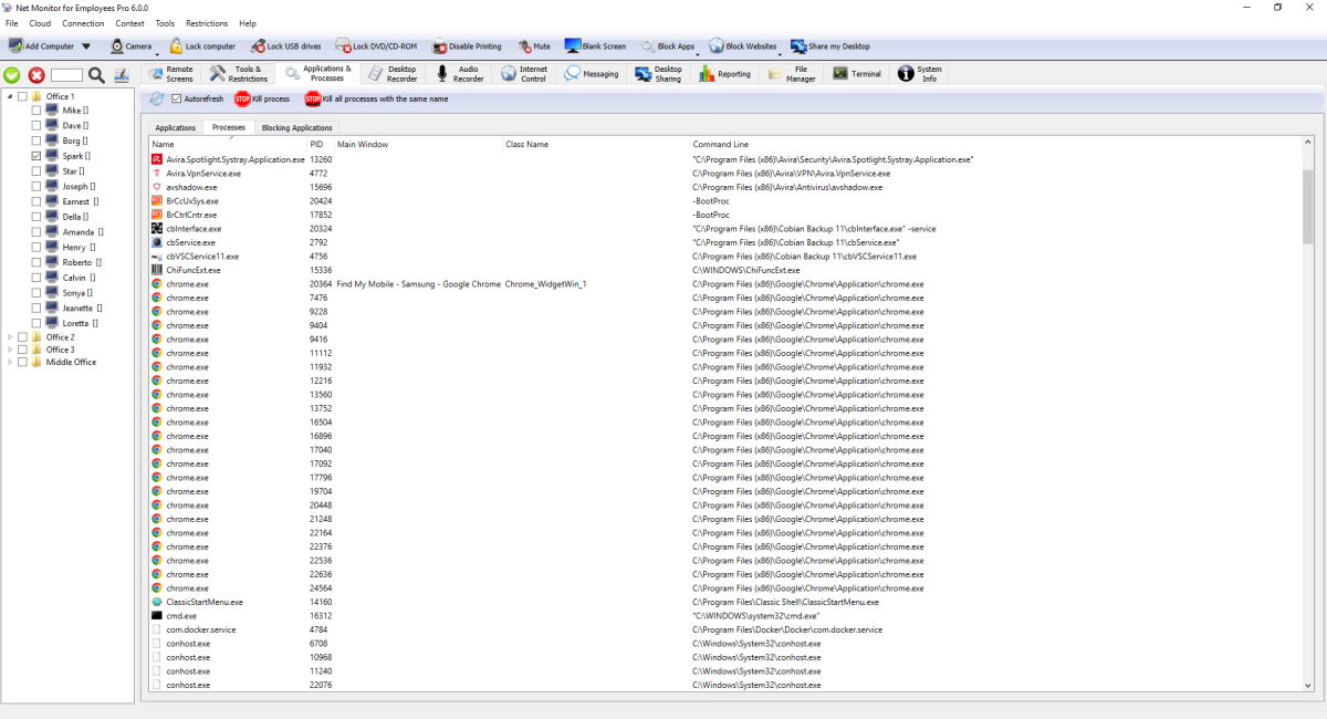 watch processes on employee computer
