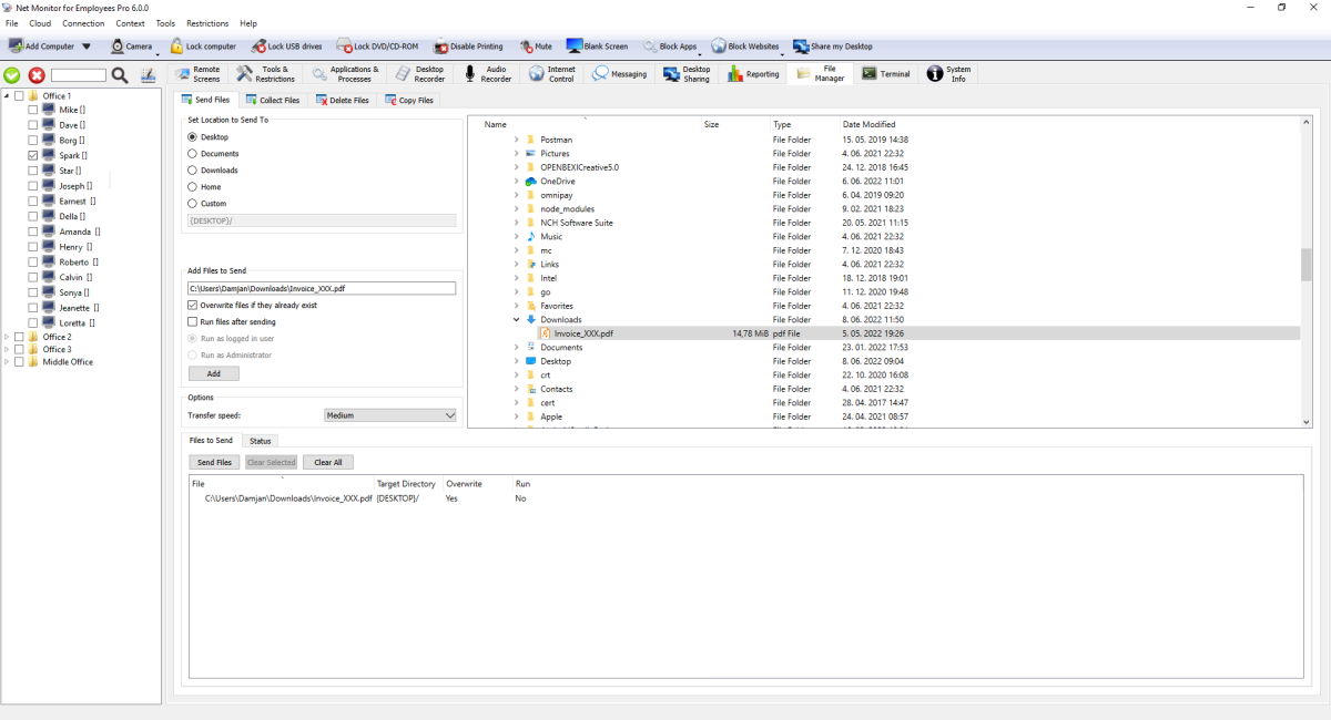 sending files to an employee computer
